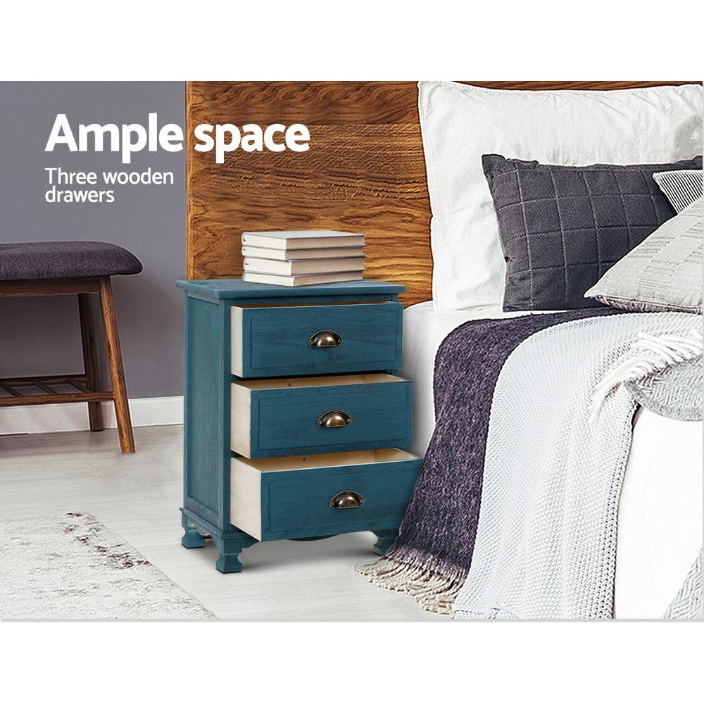 Blue Vintage Bedside Table With 3 Drawers (Single Item) - Furniture - Rivercity House & Home Co. (ABN 18 642 972 209) - Affordable Modern Furniture Australia