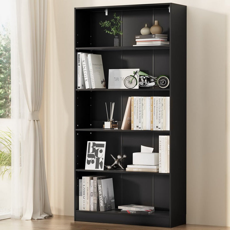 5 Tier Bookshelf Black - Furniture > Bedroom - Rivercity House & Home Co. (ABN 18 642 972 209) - Affordable Modern Furniture Australia