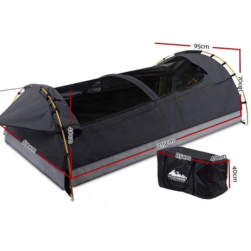 Camping Swags King Single Swag Canvas Tent Deluxe Dark Grey Large - Outdoor > Camping - Rivercity House & Home Co. (ABN 18 642 972 209)