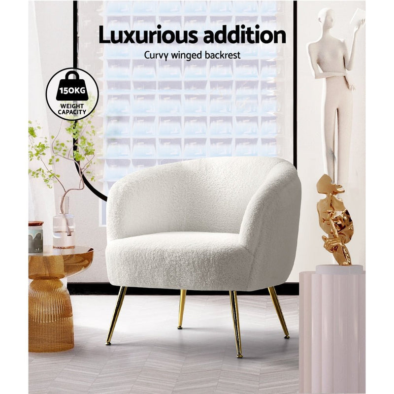 Casey Sherpa Accent Armchair - White - Furniture > Living Room - Rivercity House & Home Co. (ABN 18 642 972 209) - Affordable Modern Furniture Australia