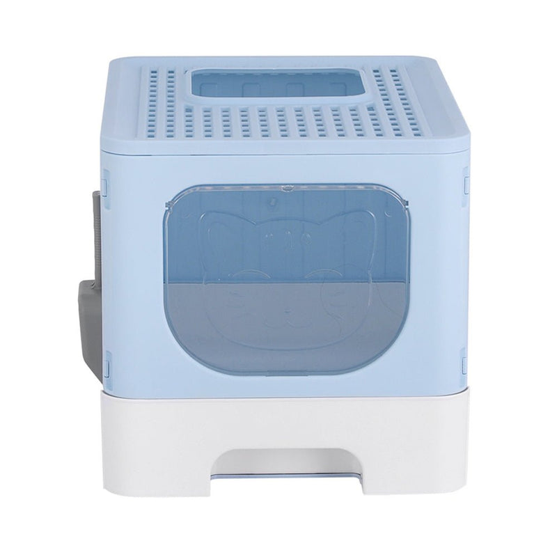 Cat Litter Box Large Tray Kitty Toilet Enclosed Hooded Foldable Scoop Blue - Pet Care > Cat Supplies - Rivercity House & Home Co. (ABN 18 642 972 209) - Affordable Modern Furniture Australia