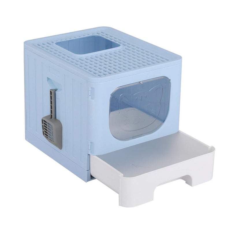 Cat Litter Box Large Tray Kitty Toilet Enclosed Hooded Foldable Scoop Blue - Pet Care > Cat Supplies - Rivercity House & Home Co. (ABN 18 642 972 209) - Affordable Modern Furniture Australia