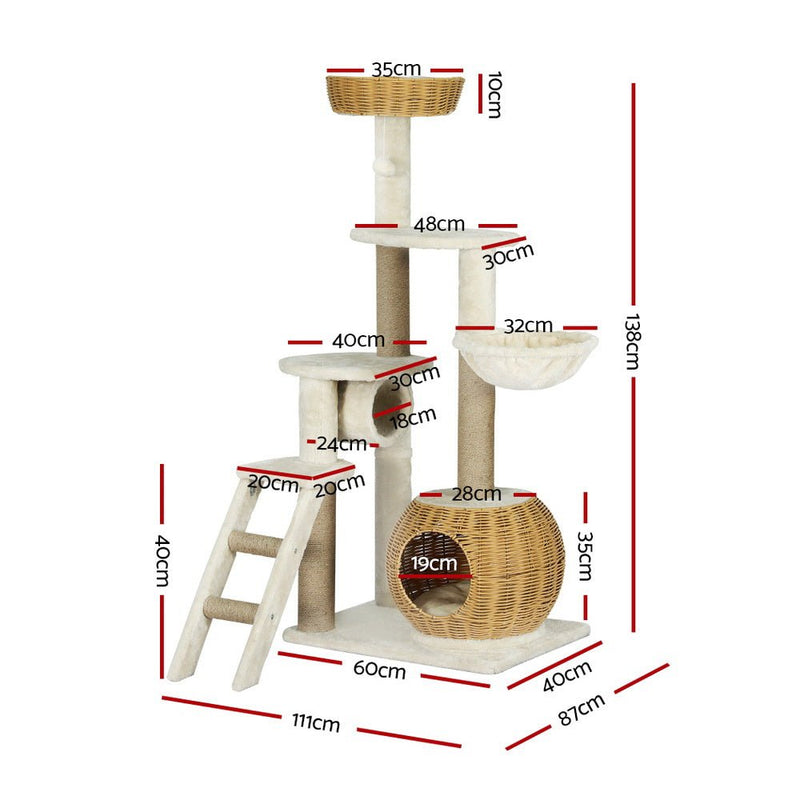 Cat Tree Tower Scratching Post Wood Bed Condo House Rattan Ladder 138cm - Pet Care > Cat Supplies - Rivercity House & Home Co. (ABN 18 642 972 209) - Affordable Modern Furniture Australia