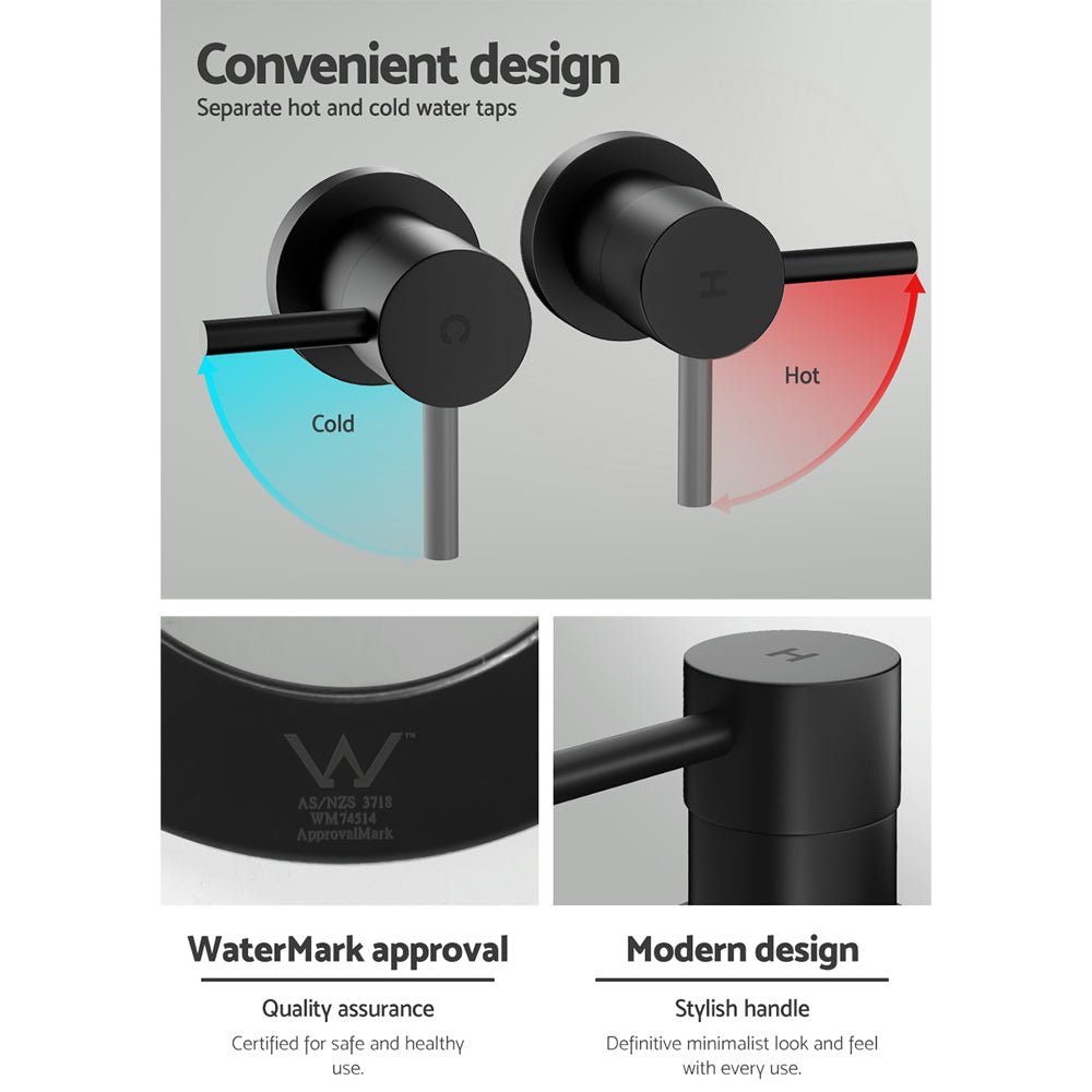 Cefito Basin Twin Tap Wall Round Brass Faucet Shower Bathtub Black - Home & Garden > Bathroom Accessories - Rivercity House & Home Co. (ABN 18 642 972 209) - Affordable Modern Furniture Australia