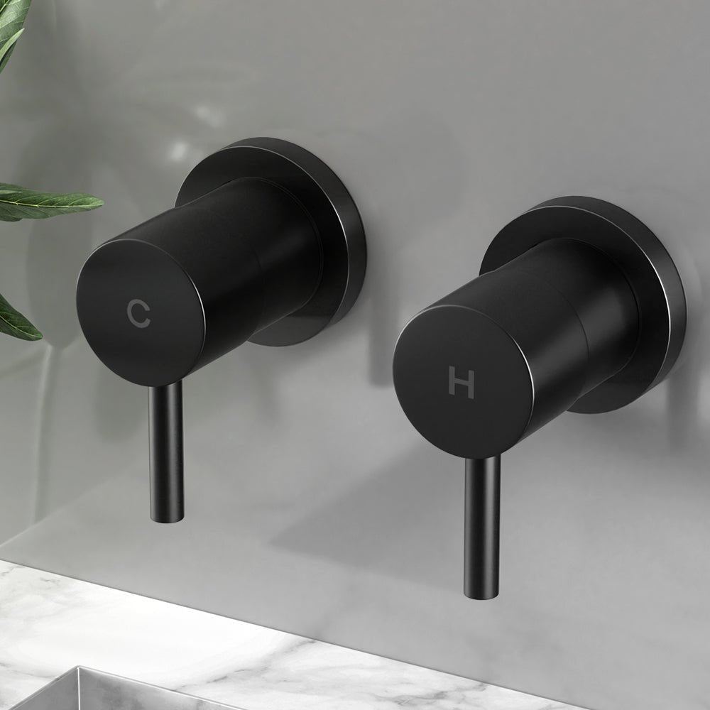 Cefito Basin Twin Tap Wall Round Brass Faucet Shower Bathtub Black - Home & Garden > Bathroom Accessories - Rivercity House & Home Co. (ABN 18 642 972 209) - Affordable Modern Furniture Australia