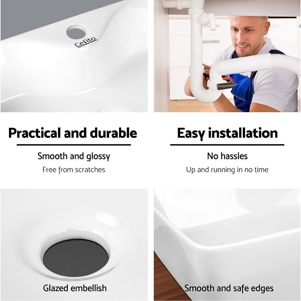 Cefito Bathroom Basin Ceramic Vanity Sink Hand Wash Bowl 48x38cm - Home & Garden > DIY - Rivercity House & Home Co. (ABN 18 642 972 209) - Affordable Modern Furniture Australia