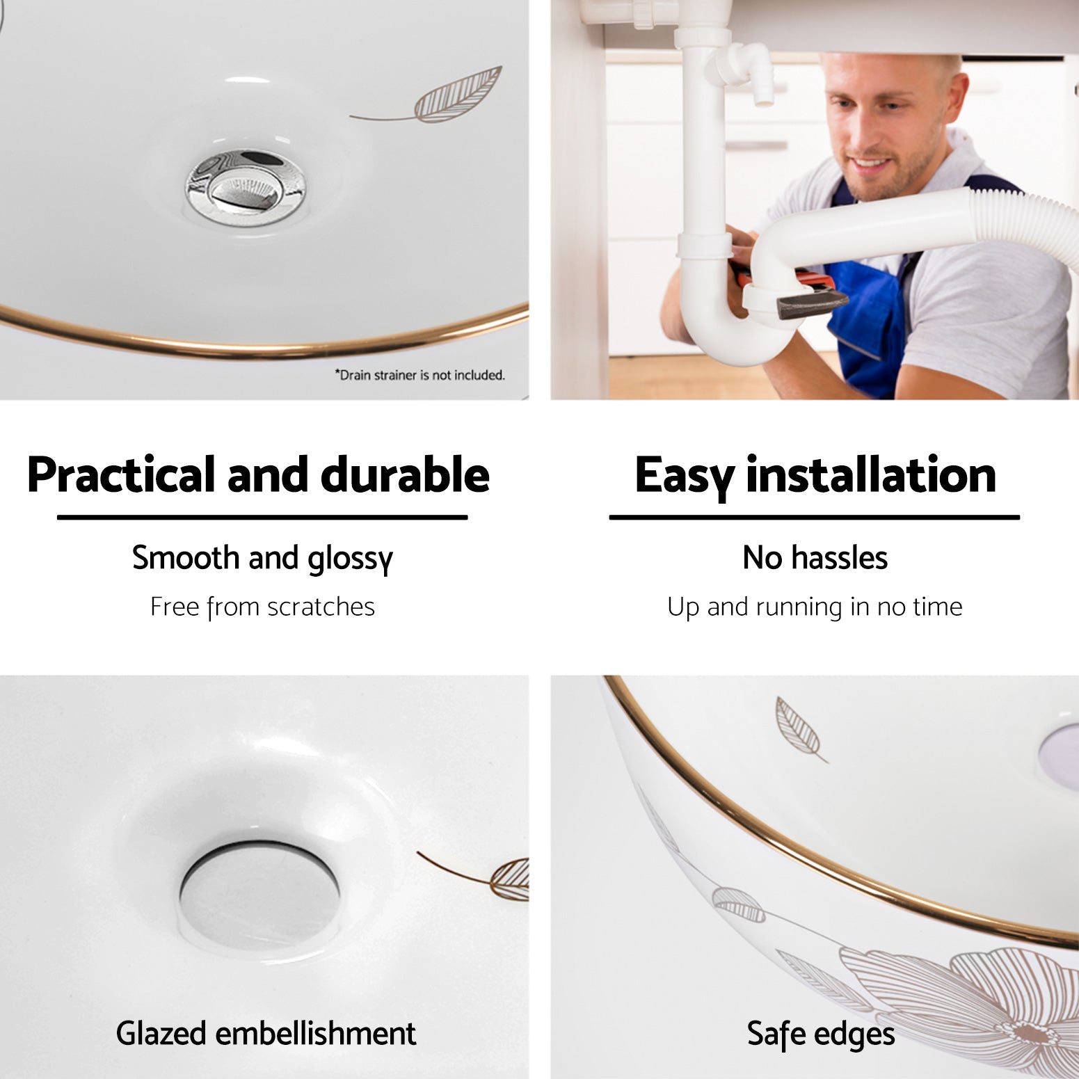 Ceramic Bathroom Basin Sink With Pattern 41x41cm - Home & Garden > DIY - Rivercity House & Home Co. (ABN 18 642 972 209) - Affordable Modern Furniture Australia