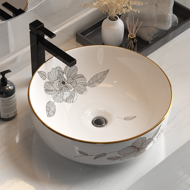 Ceramic Bathroom Basin Sink With Pattern 41x41cm - Home & Garden > DIY - Rivercity House & Home Co. (ABN 18 642 972 209) - Affordable Modern Furniture Australia