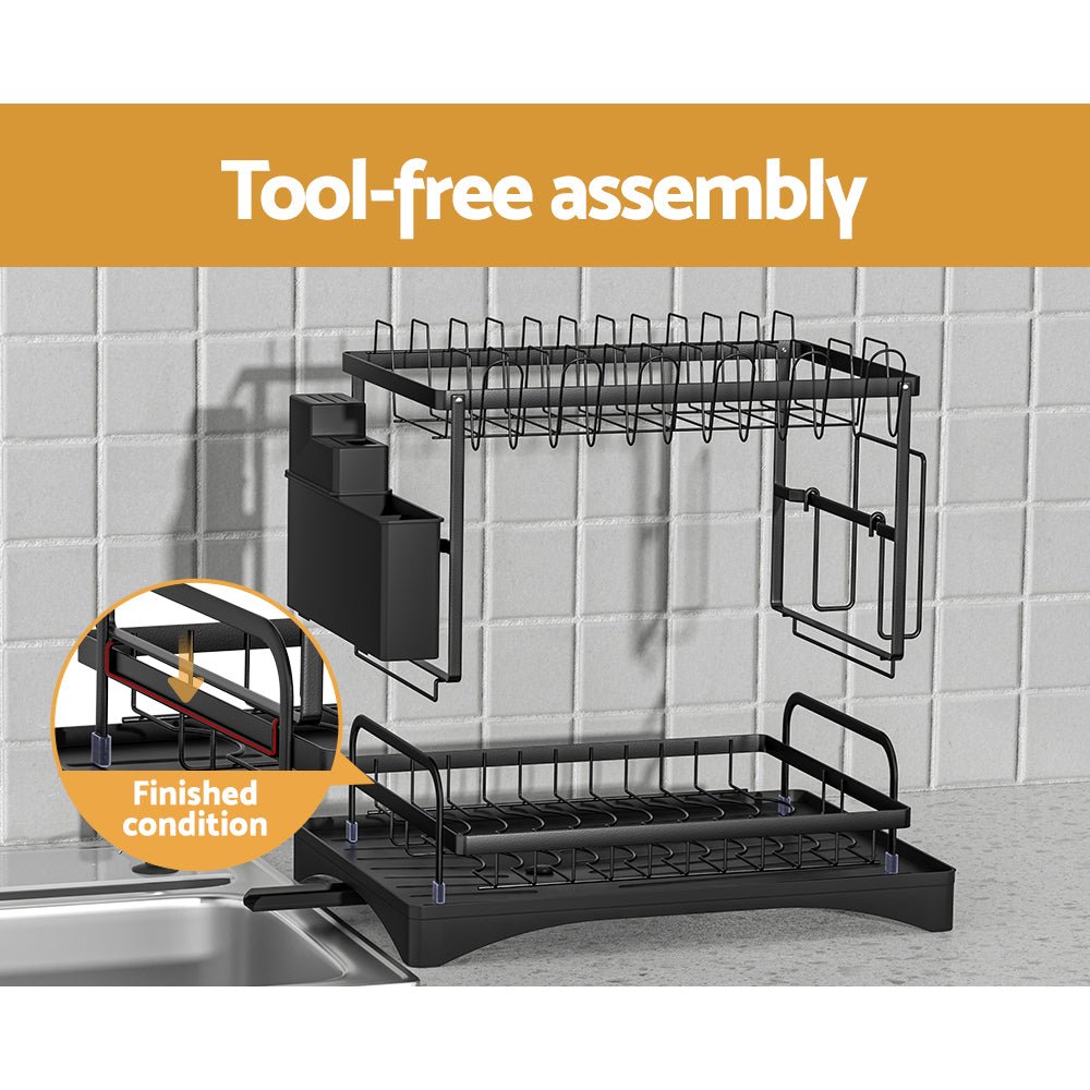 All In One 2 Tier Dish Rack Drainer Black - Home & Garden > Kitchenware - Rivercity House & Home Co. (ABN 18 642 972 209) - Affordable Modern Furniture Australia