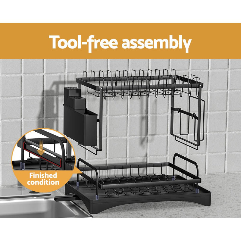 All In One 2 Tier Dish Rack Drainer Black - Home & Garden > Kitchenware - Rivercity House & Home Co. (ABN 18 642 972 209) - Affordable Modern Furniture Australia