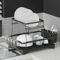 Expandable 2 Tier Dish Rack Drainer Black
