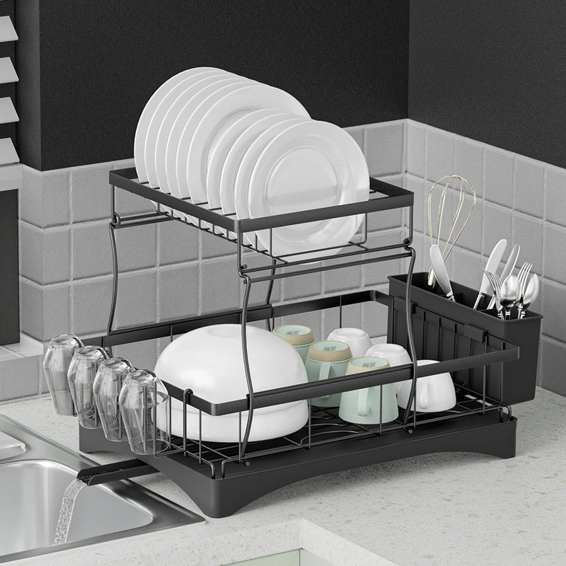 Expandable 2 Tier Dish Rack Drainer Black - Home & Garden > Kitchenware - Rivercity House & Home Co. (ABN 18 642 972 209) - Affordable Modern Furniture Australia