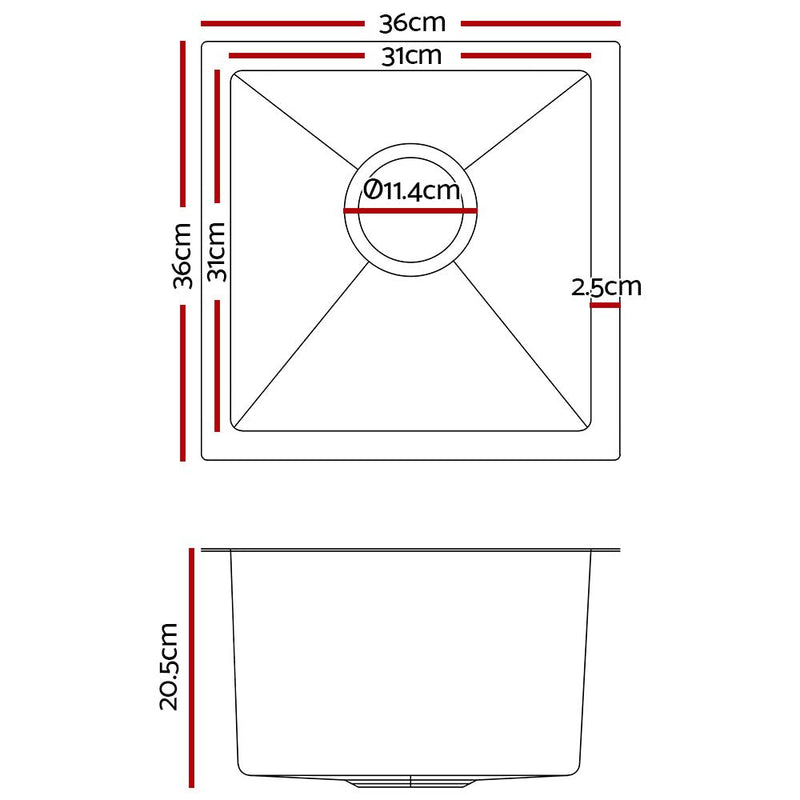 Cefito Kitchen Sink 36X36CM Stainless Steel Nano Basin Single Bowl Silver - Home & Garden > Bathroom Accessories - Rivercity House & Home Co. (ABN 18 642 972 209) - Affordable Modern Furniture Australia