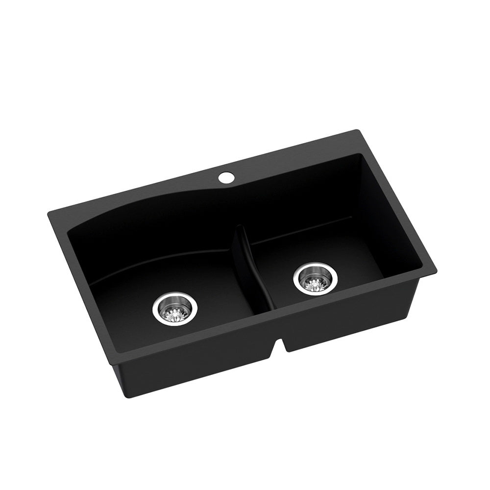 Kitchen Sink 76X47CM Granite Stone Basin Double Bowl Black - Home & Garden > DIY - Rivercity House & Home Co. (ABN 18 642 972 209) - Affordable Modern Furniture Australia