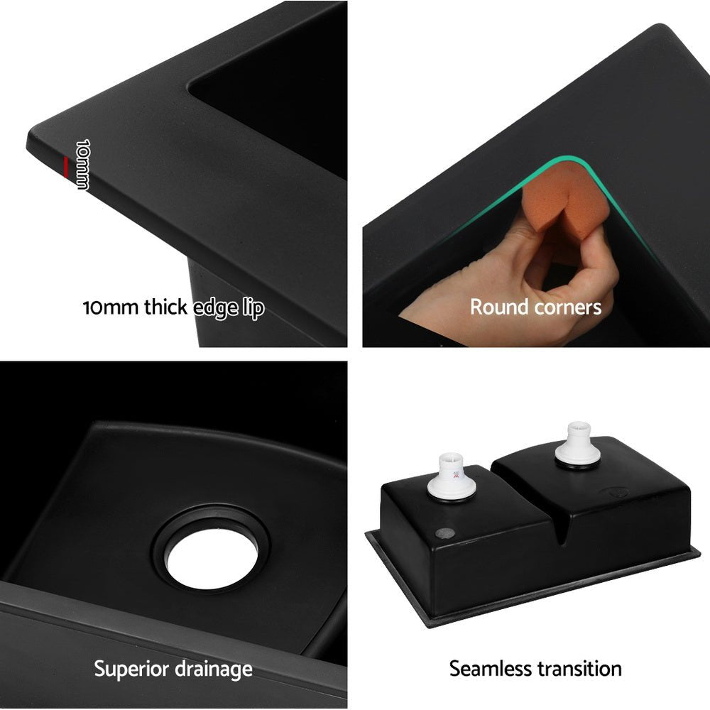 Kitchen Sink 76X47CM Granite Stone Basin Double Bowl Black - Home & Garden > DIY - Rivercity House & Home Co. (ABN 18 642 972 209) - Affordable Modern Furniture Australia