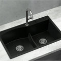 Kitchen Sink 76X47CM Granite Stone Basin Double Bowl Black