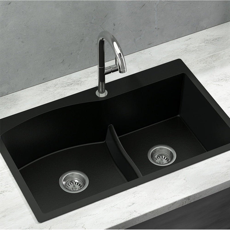 Kitchen Sink 76X47CM Granite Stone Basin Double Bowl Black - Home & Garden > DIY - Rivercity House & Home Co. (ABN 18 642 972 209) - Affordable Modern Furniture Australia