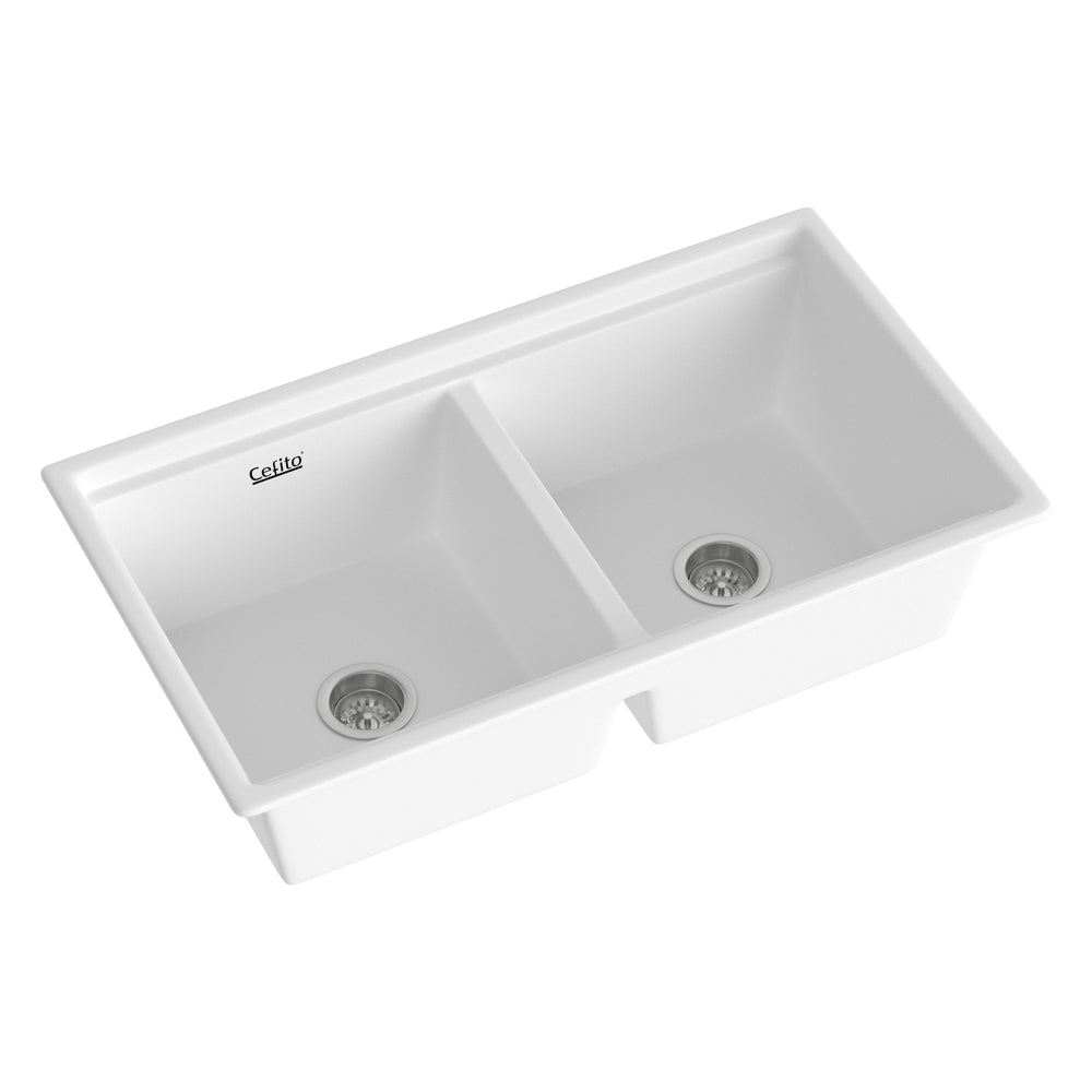 Kitchen Sink Stone Sink Granite Laundry Basin Double Bowl 79cmx46cm White - Home & Garden > DIY - Rivercity House & Home Co. (ABN 18 642 972 209) - Affordable Modern Furniture Australia