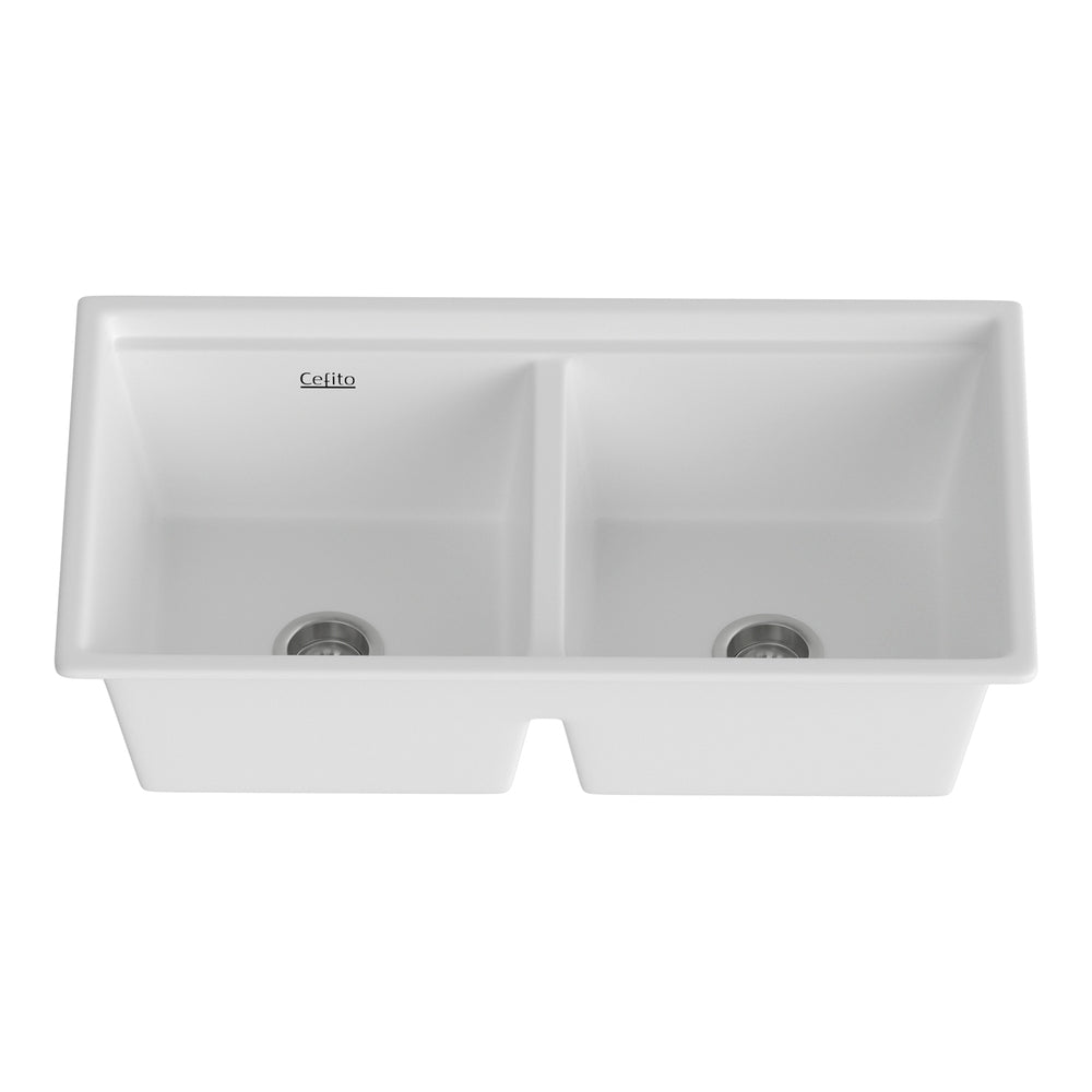 Kitchen Sink Stone Sink Granite Laundry Basin Double Bowl 79cmx46cm White - Home & Garden > DIY - Rivercity House & Home Co. (ABN 18 642 972 209) - Affordable Modern Furniture Australia