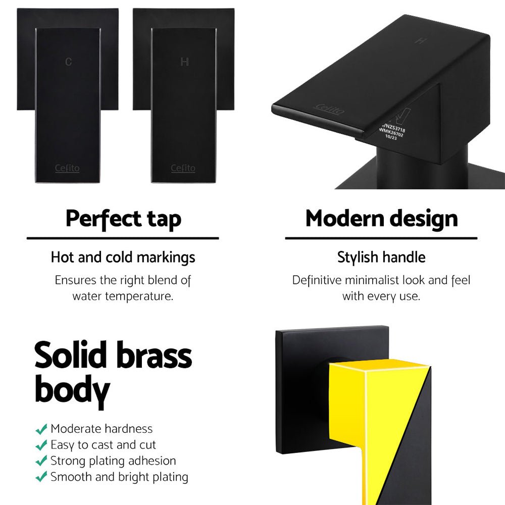 Cefito Shower Twins Tap Wall Bath Taps Brass Hot Cold Basin Bathroom Black - Home & Garden > Bathroom Accessories - Rivercity House & Home Co. (ABN 18 642 972 209) - Affordable Modern Furniture Australia