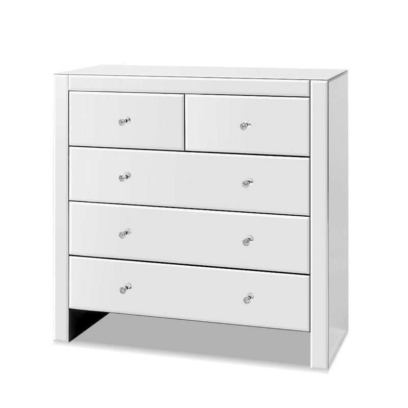 Chest of Drawers Tallboy Dresser Table Mirrored 5 Drawers Storage Cabinet - Furniture > Living Room - Rivercity House & Home Co. (ABN 18 642 972 209) - Affordable Modern Furniture Australia