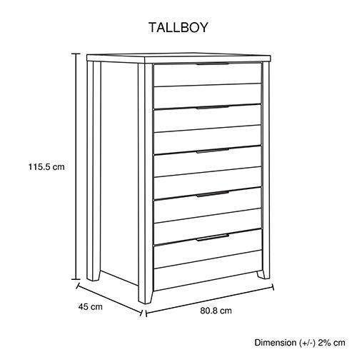 Cielo Tallboy White Bedroom Drawer Cabinet Ash - Rivercity House & Home Co. (ABN 18 642 972 209) - Affordable Modern Furniture Australia