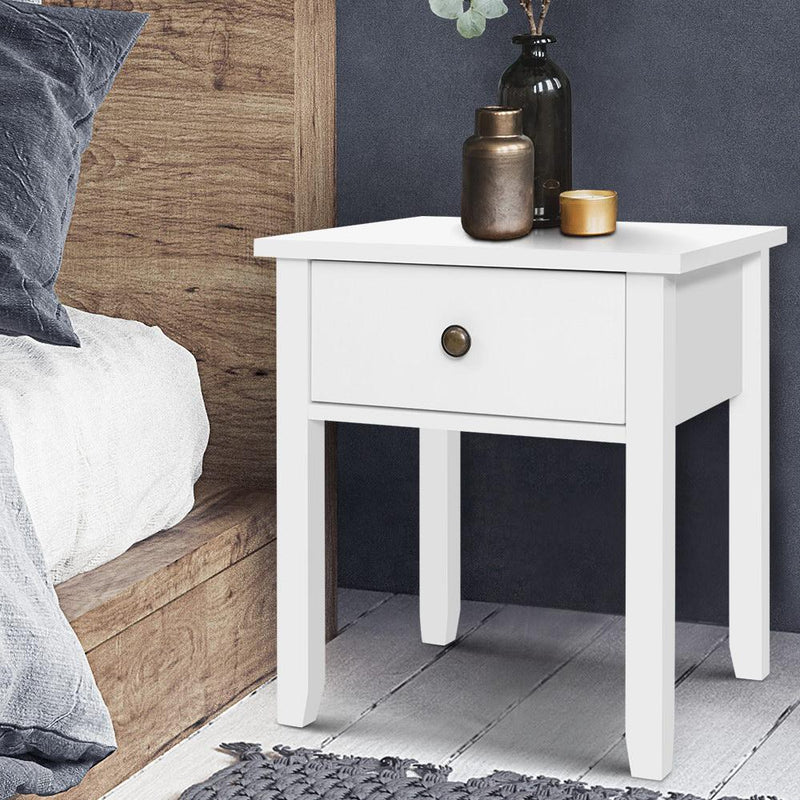 Classic Bedside Table With Drawer White - Rivercity House & Home Co. (ABN 18 642 972 209) - Affordable Modern Furniture Australia