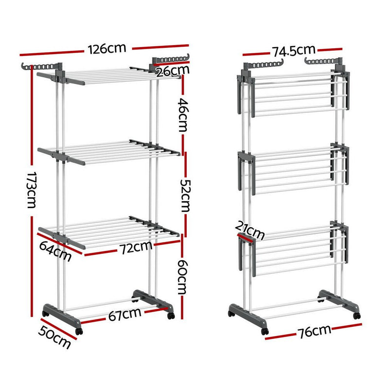 Clothes Drying Rack 173cm Coat Aier Hanger Foldable - Furniture > Bedroom - Rivercity House & Home Co. (ABN 18 642 972 209) - Affordable Modern Furniture Australia