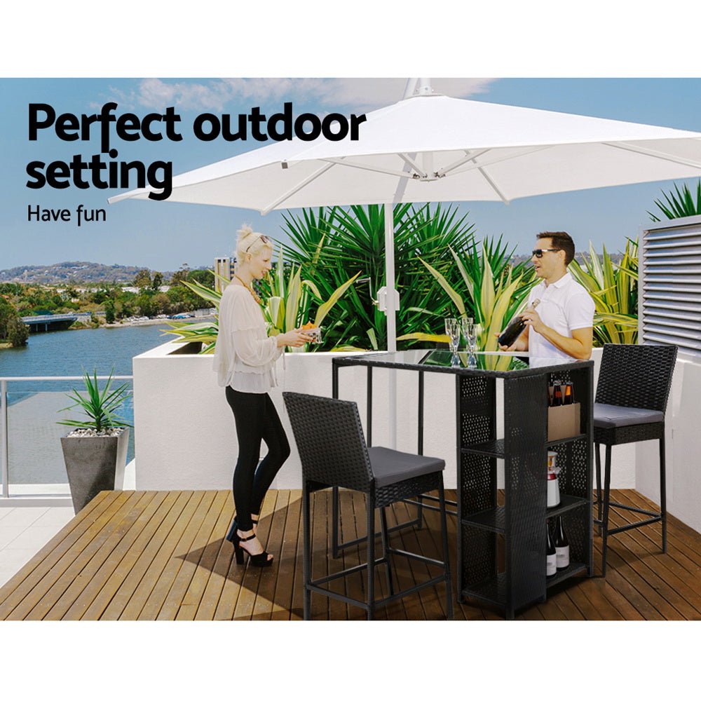 Compact Wicker Bar Set Table & Stools - Furniture > Outdoor - Rivercity House & Home Co. (ABN 18 642 972 209) - Affordable Modern Furniture Australia