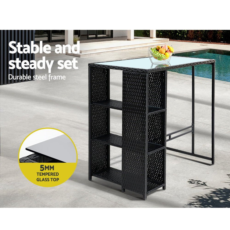 Compact Wicker Bar Set Table & Stools - Furniture > Outdoor - Rivercity House & Home Co. (ABN 18 642 972 209) - Affordable Modern Furniture Australia
