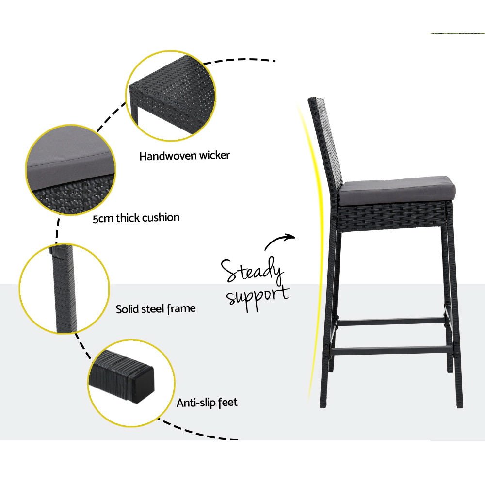 Compact Wicker Bar Set Table & Stools - Furniture > Outdoor - Rivercity House & Home Co. (ABN 18 642 972 209) - Affordable Modern Furniture Australia