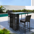 Compact Wicker Bar Set Table & Stools