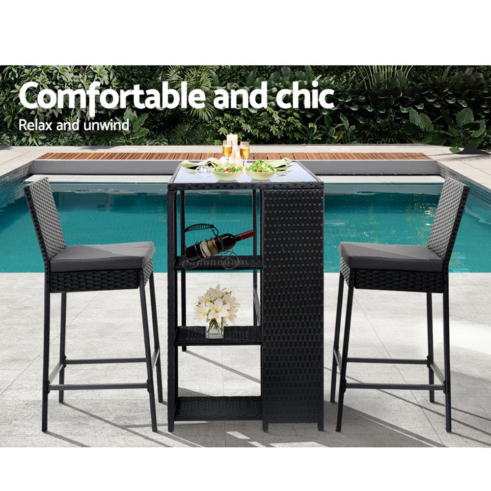 Compact Wicker Bar Set Table & Stools - Furniture > Outdoor - Rivercity House & Home Co. (ABN 18 642 972 209) - Affordable Modern Furniture Australia