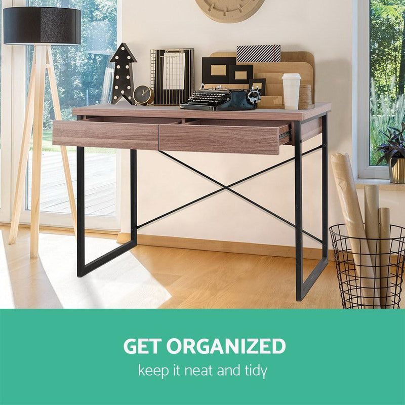 Computer Desk with Drawers (Walnut) - Rivercity House & Home Co. (ABN 18 642 972 209) - Affordable Modern Furniture Australia