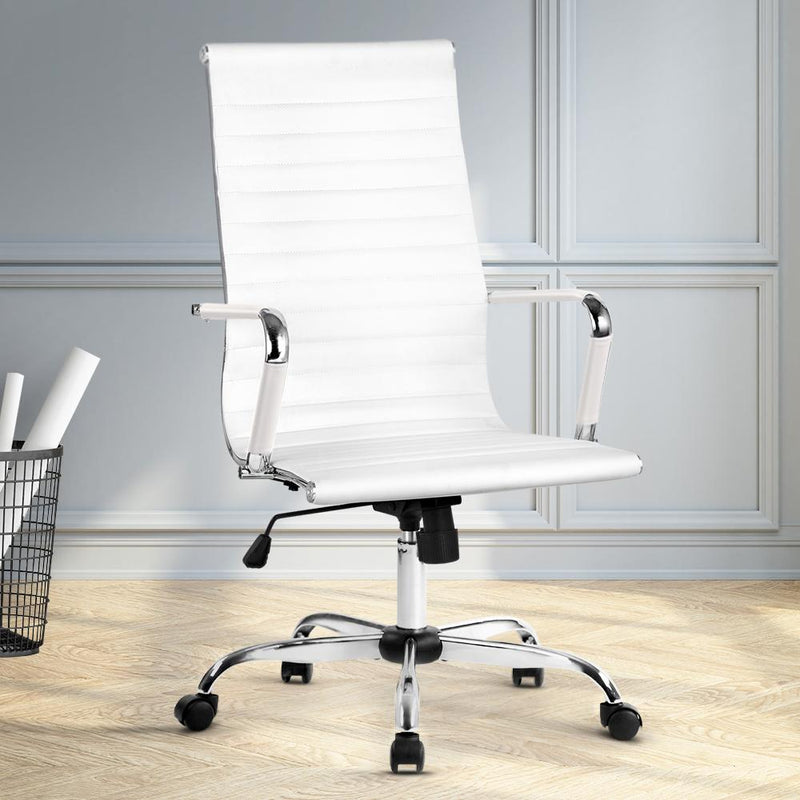Contemporary High Back Office Chair (White) - Rivercity House & Home Co. (ABN 18 642 972 209) - Affordable Modern Furniture Australia