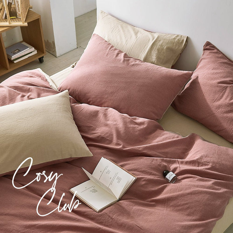 Cosy Club Quilt Cover Set Cotton Duvet Double Red Beige - Home & Garden > Bedding - Rivercity House & Home Co. (ABN 18 642 972 209)