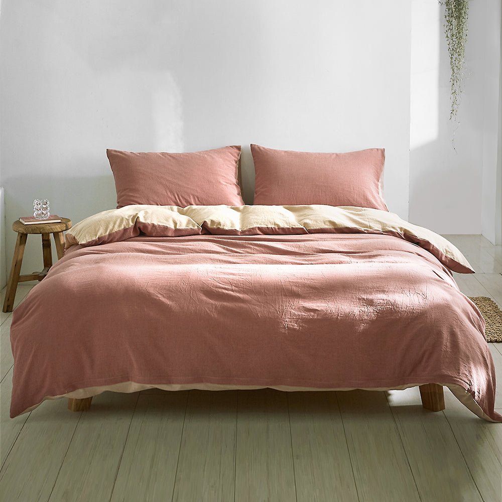Quilt Cover Set Cotton Duvet Double Red Beige - Home & Garden > Bedding - Rivercity House & Home Co. (ABN 18 642 972 209) - Affordable Modern Furniture Australia