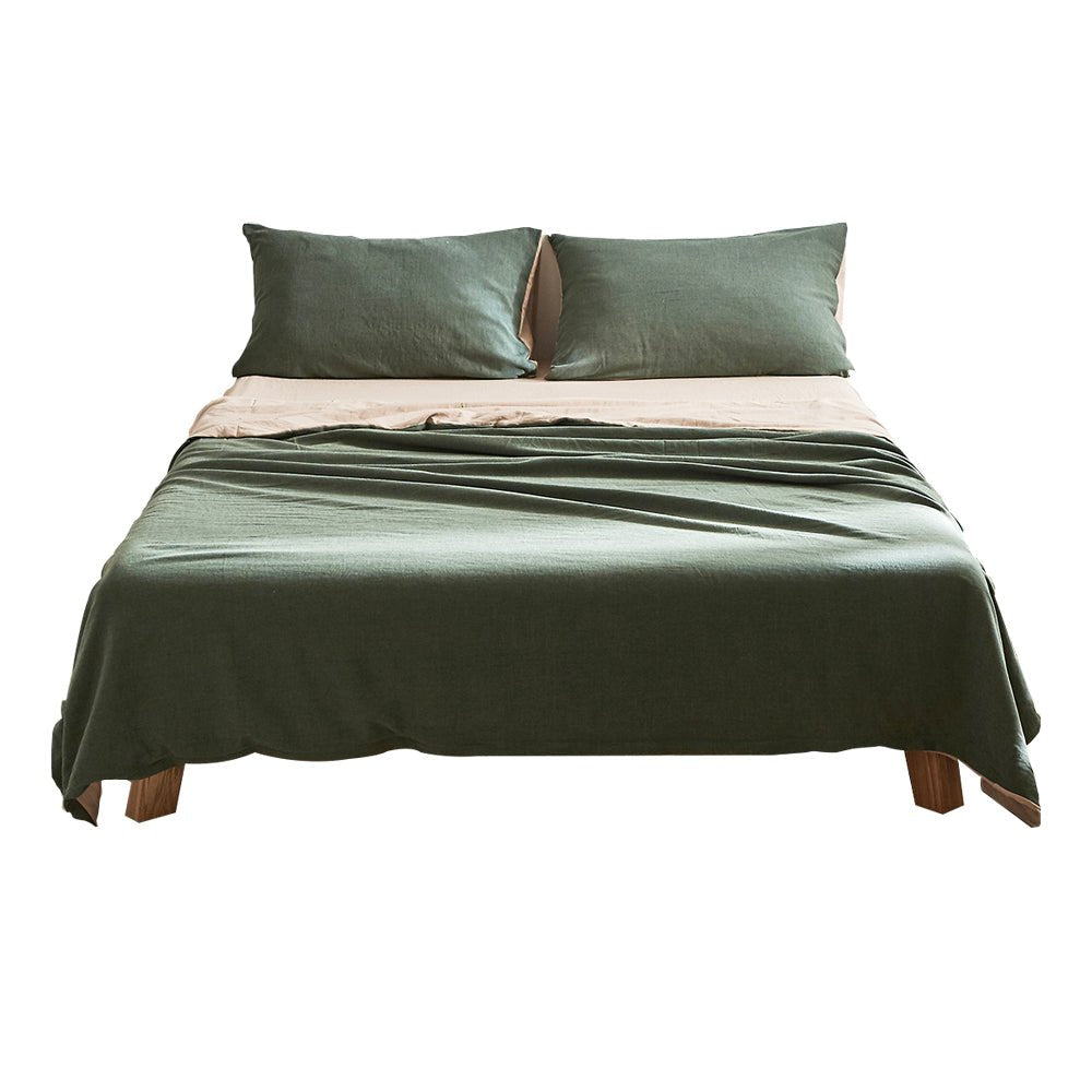 Deluxe Sheet Set Cotton Sheets Double Green Beige - Home & Garden > Bedding - Rivercity House & Home Co. (ABN 18 642 972 209) - Affordable Modern Furniture Australia