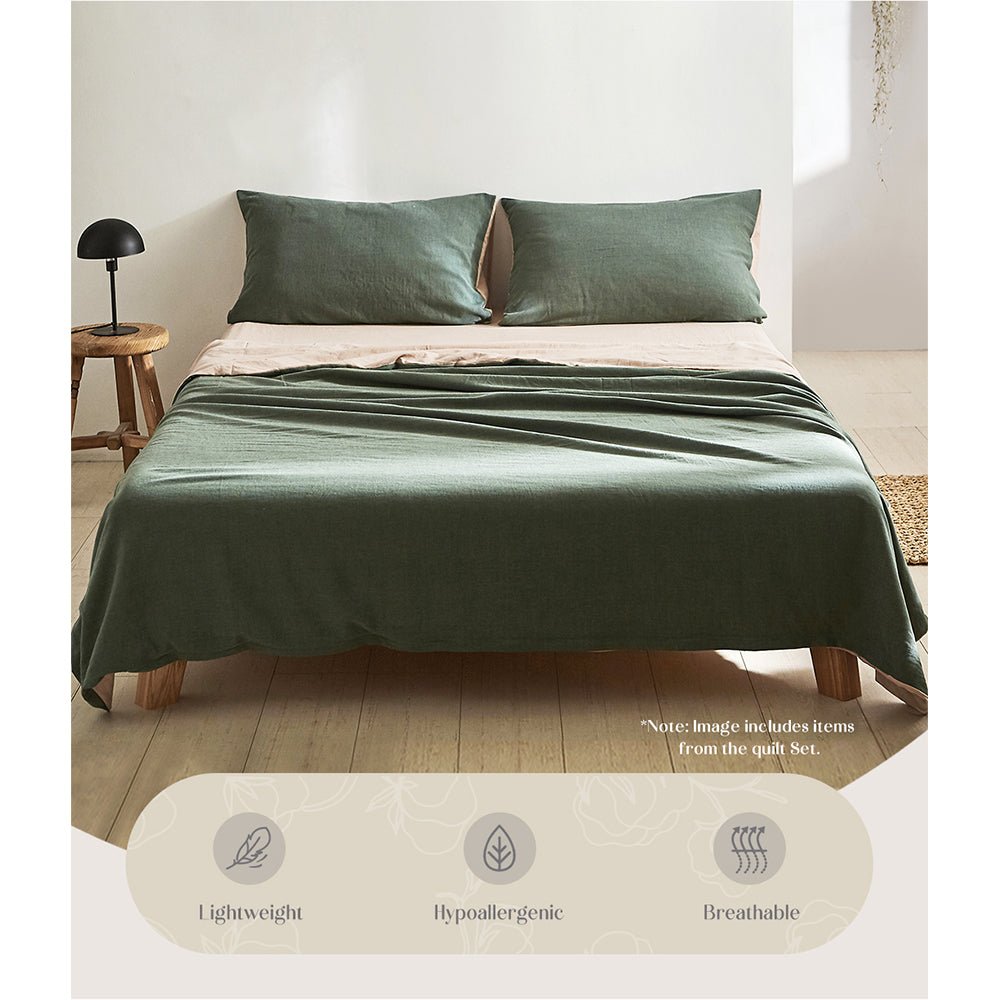 Deluxe Sheet Set Cotton Sheets Double Green Beige - Home & Garden > Bedding - Rivercity House & Home Co. (ABN 18 642 972 209) - Affordable Modern Furniture Australia