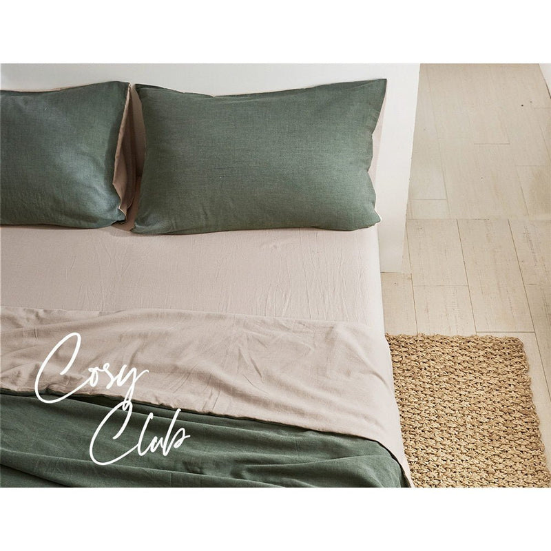 Cosy Club Sheet Set Cotton Sheets Single Green Beige - Home & Garden > Bedding - Rivercity House & Home Co. (ABN 18 642 972 209)
