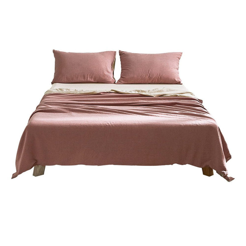 Cosy Club Sheet Set Cotton Sheets Single Red Beige - Home & Garden > Bedding - Rivercity House & Home Co. (ABN 18 642 972 209)