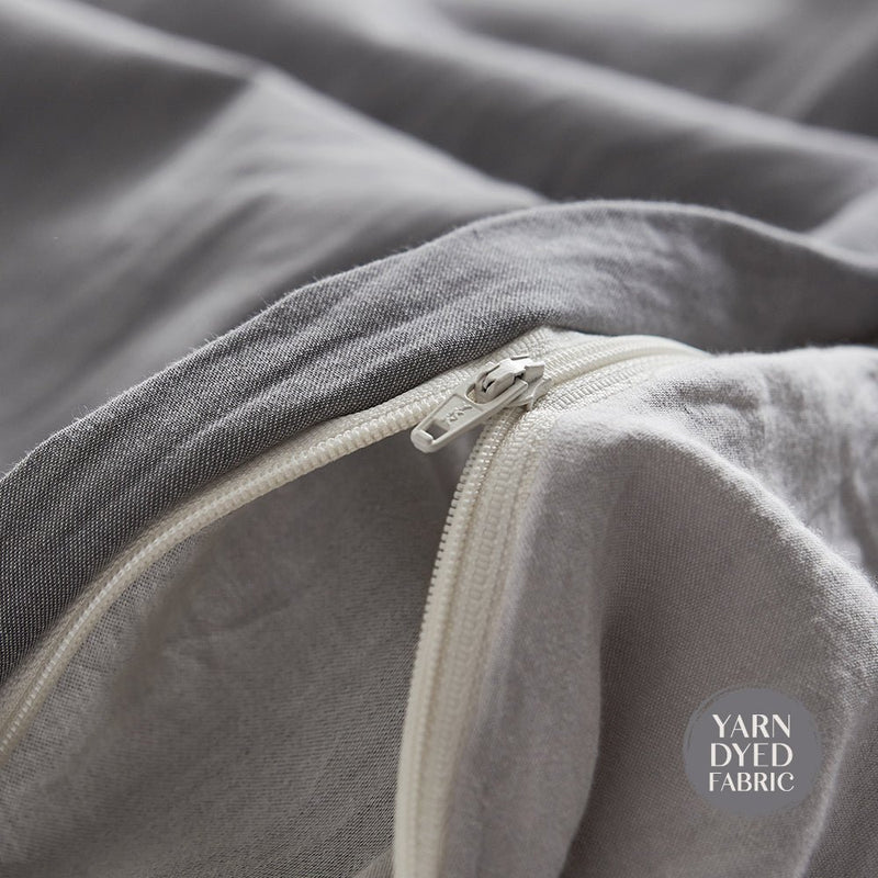 Cosy Club Washed Cotton Quilt Set Grey Double - Home & Garden > Bedding - Rivercity House & Home Co. (ABN 18 642 972 209)