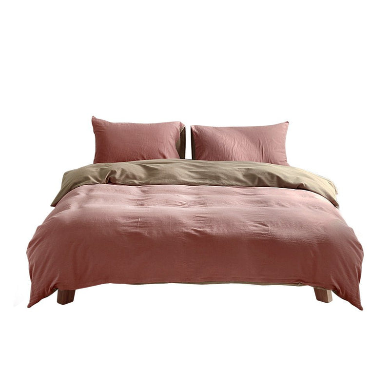 Deluxe Washed Cotton Quilt Set Pink Brown Double - Home & Garden > Bedding - Rivercity House & Home Co. (ABN 18 642 972 209) - Affordable Modern Furniture Australia