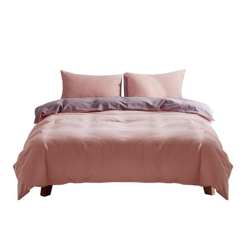 Cosy Club Washed Cotton Quilt Set Pink Purple Double - Home & Garden > Bedding - Rivercity House & Home Co. (ABN 18 642 972 209)