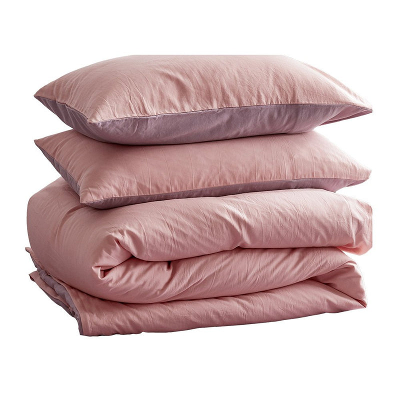 Cosy Club Washed Cotton Quilt Set Pink Purple Single - Home & Garden > Bedding - Rivercity House & Home Co. (ABN 18 642 972 209)