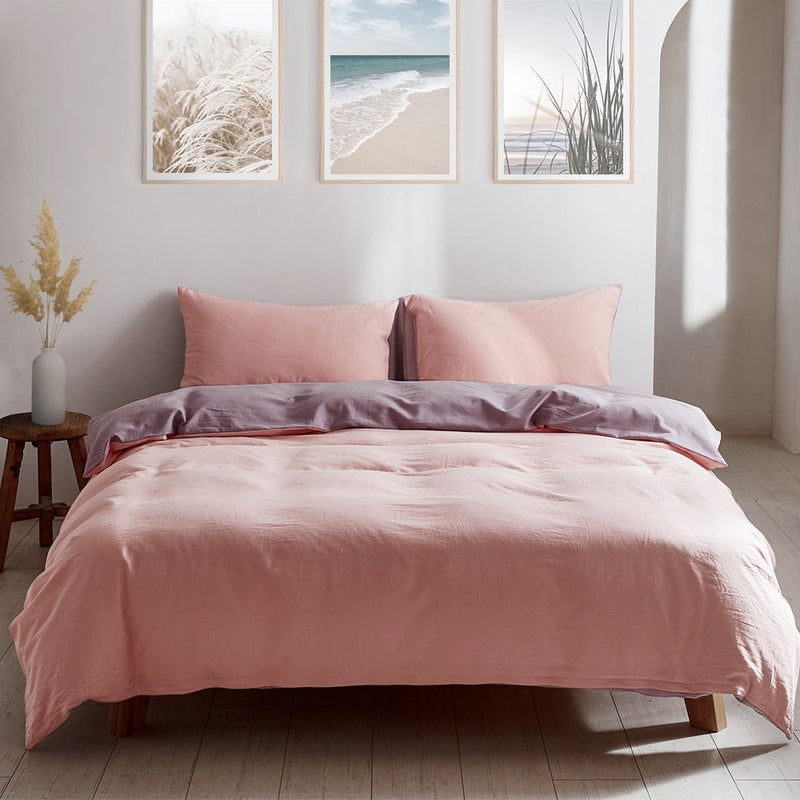 Cosy Club Washed Cotton Quilt Set Pink Purple Single - Home & Garden > Bedding - Rivercity House & Home Co. (ABN 18 642 972 209)