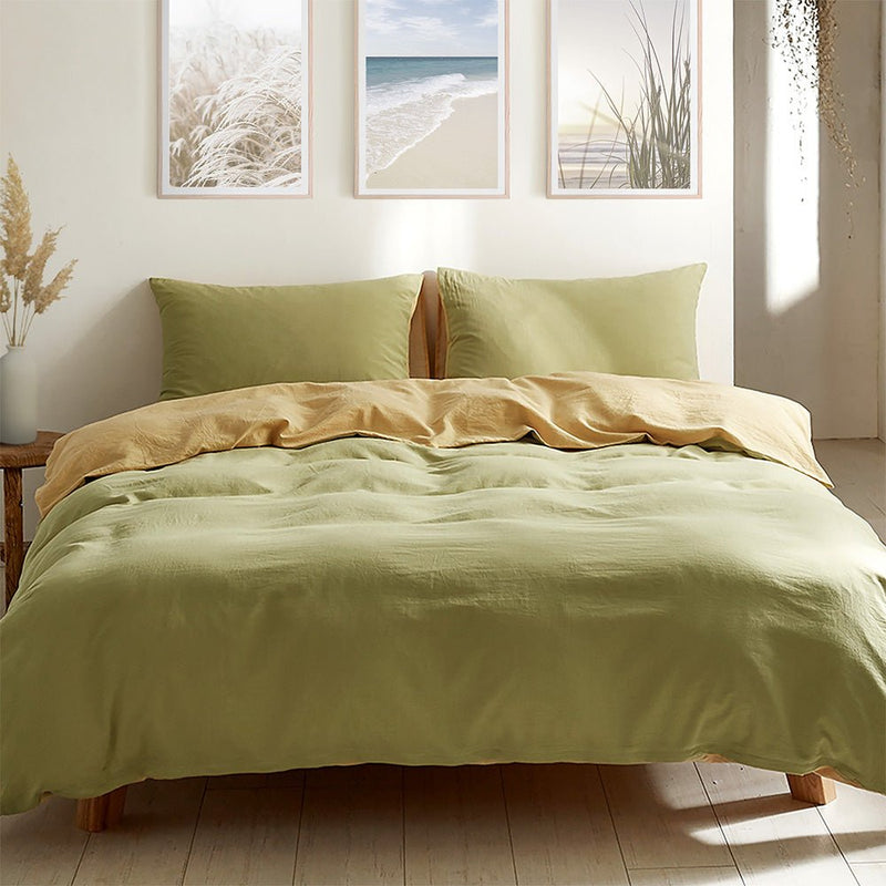 Deluxe Washed Cotton Quilt Set Yellow Lime Double - Home & Garden > Bedding - Rivercity House & Home Co. (ABN 18 642 972 209) - Affordable Modern Furniture Australia