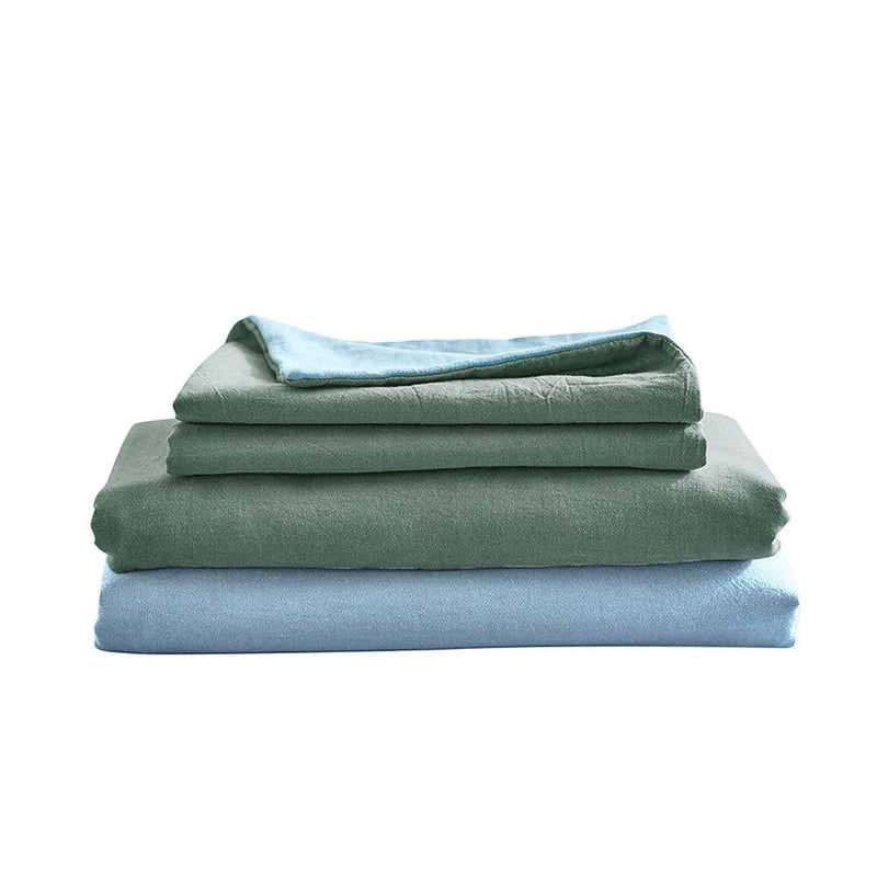 Deluxe Washed Cotton Sheet Set Green Blue Double - Home & Garden > Bedding - Rivercity House & Home Co. (ABN 18 642 972 209) - Affordable Modern Furniture Australia
