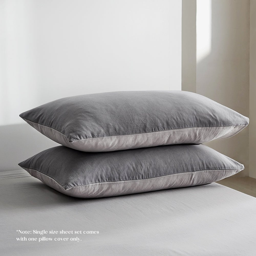 Deluxe Washed Cotton Sheet Set Grey Double - Home & Garden > Bedding - Rivercity House & Home Co. (ABN 18 642 972 209) - Affordable Modern Furniture Australia