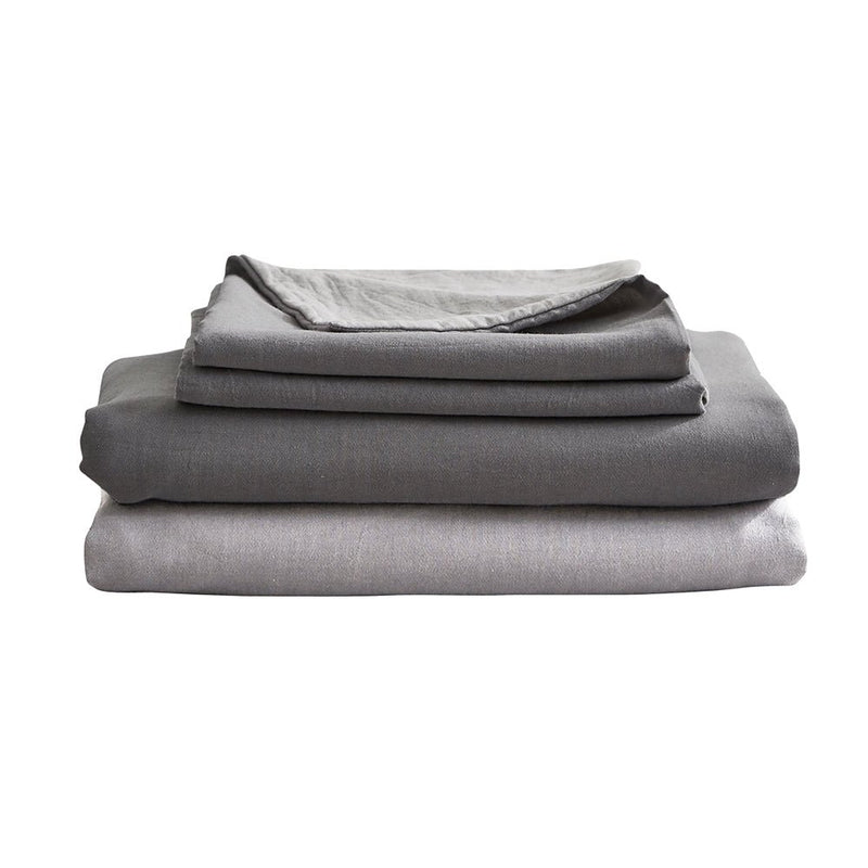 Cosy Club Washed Cotton Sheet Set Grey Double - Home & Garden > Bedding - Rivercity House & Home Co. (ABN 18 642 972 209)